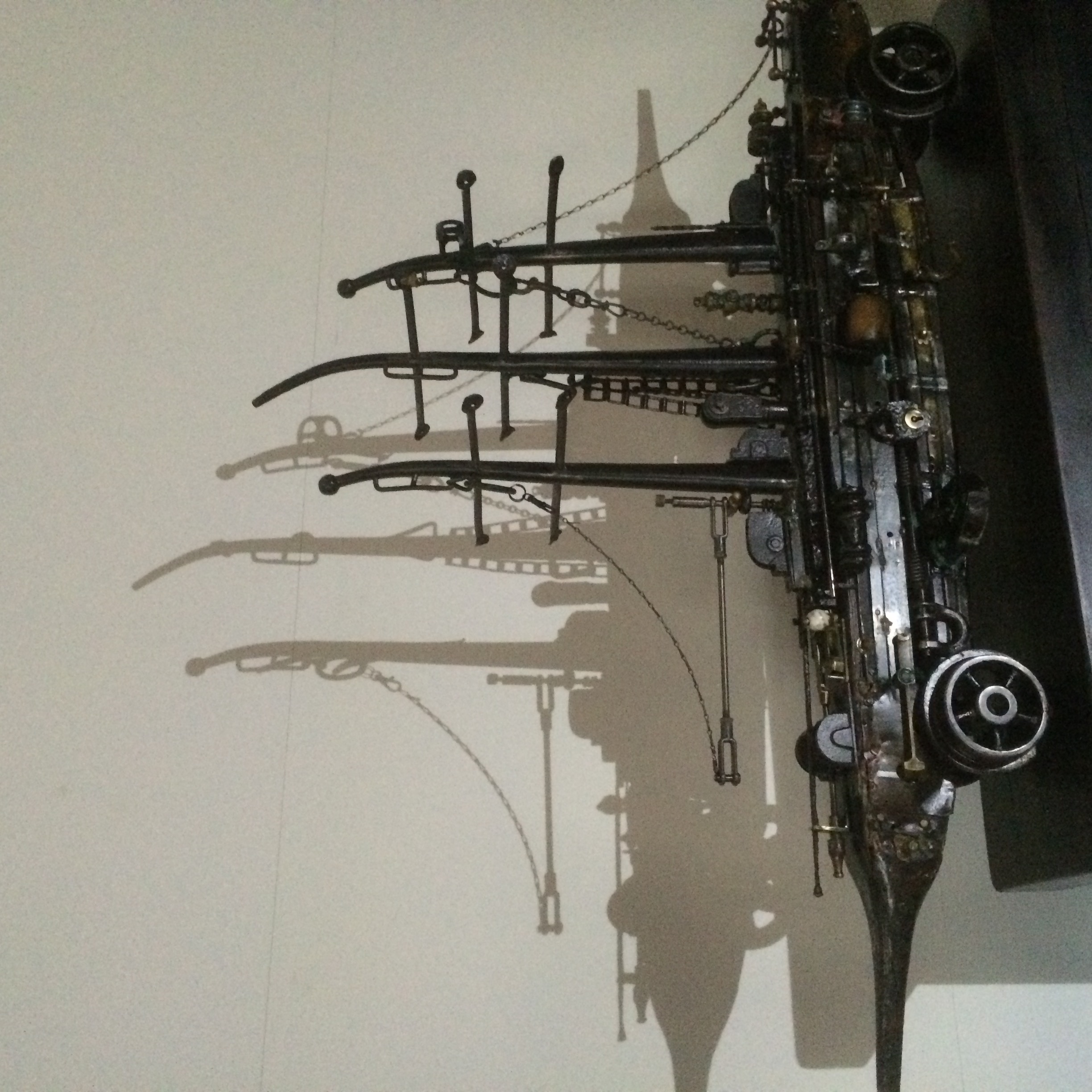 A steel sculpture of a large ship